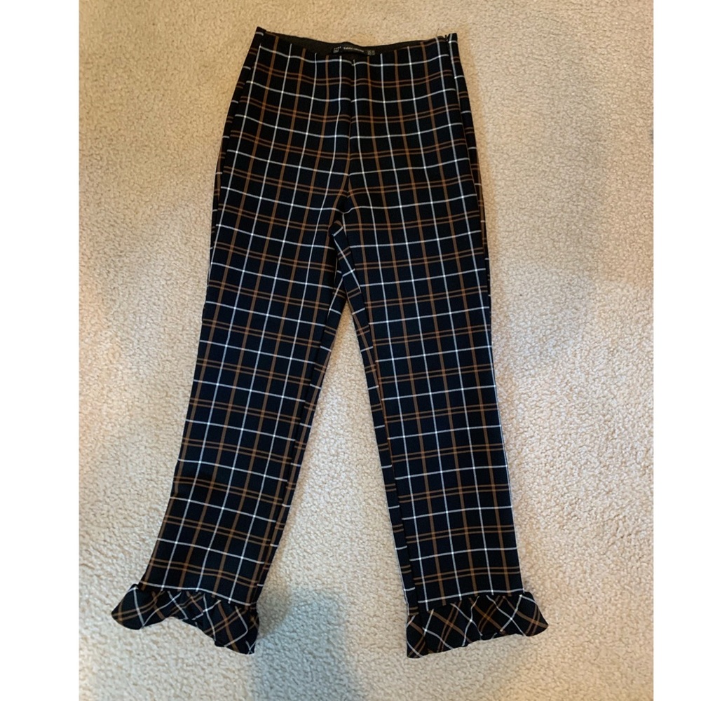 Zara ruffled plaid pants